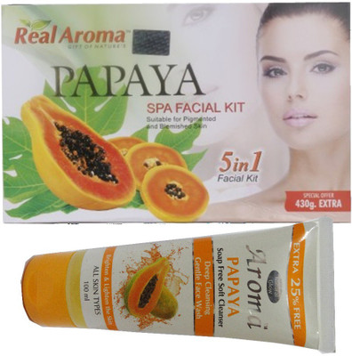 

BIGSALE786 Real Aroma Papaya Spa Facial Kit 5 in 1 Free Aroma Papaya Soap Free Face Wash 740 g(Set of 5)