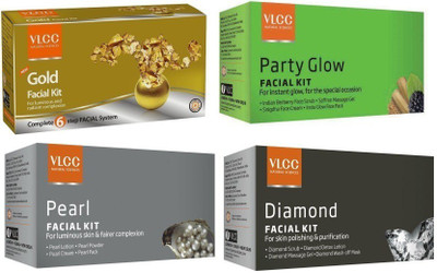 

VLCC Facial combo : Diamond Facial, Gold Facial, Pearl Facial, Party Glow Facial Herbal & Ayurvedic 36.41 g(Set of 4)