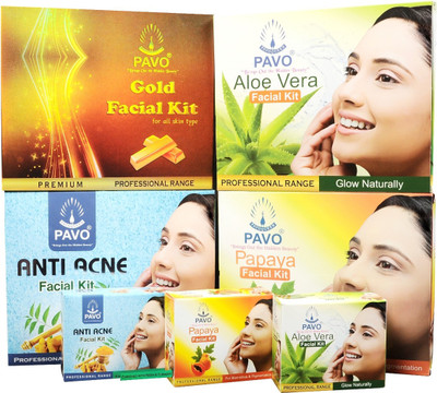 

Pavo Facial Kit Gold & Aloe Vera & Papaya & Anti Ance - Combo 1197 g(Set of 7)