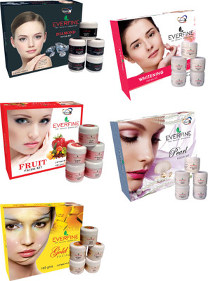 

Everfine Everfine Fruit185gm, Gold185gm, Diamond185gm,nd185gm, Peral195gm, Whithening185gm Facial Kit 925 g(Set of 5)
