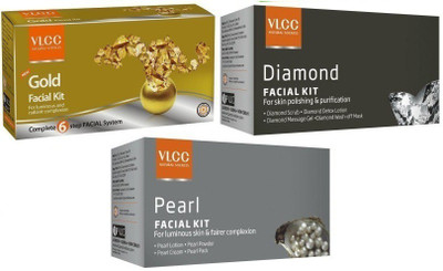 

VLCC 3in1 Whitening Kit incudes Diamond, Gold, Pearl Facial kits Herbal & Ayurvedic 36.41 g(Set of 3)