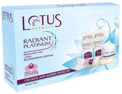 

Lotus Herbals Radiant Platinum Cellular Anti-Ageing Facial Kit 170 g(Set of 4)