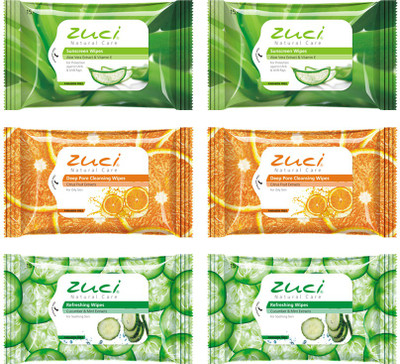 

Zuci PACK OF 6 WETWIPES (2 CUCUMBER,2 CITRUS, 2 ALOEVEERA)(Pack of 6)