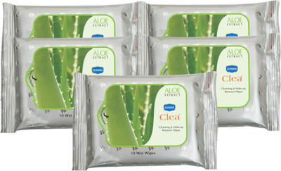 

Ginni Clea Cleansing and Make-up Remover Wet Wipes (Aloevera)(pack of 5) (10 wipes per pack)(Pack of 5)