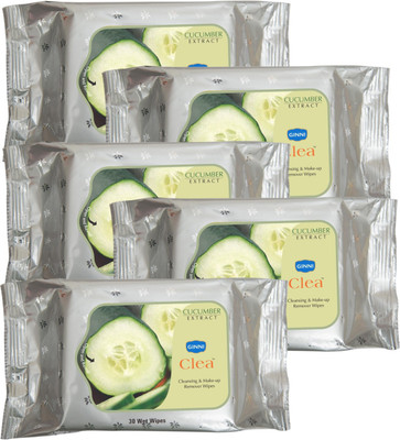 

Ginni Cleansing & Refreshing Facial Wipes (Cucumber) (pack of 5) (30 wipes per pack)(Pack of 5)