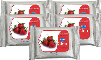 

Ginni Refreshing & Facial Wipes (Strawberry) (pack of 5) (10 wipes per pack)(Pack of 10)