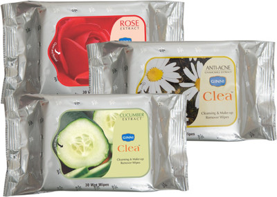 

Ginni Refreshing Facial Wet Wipes-Rose, Antiacne,Cucumber (pack of 3)(30 wipes per pack)(Pack of 3)