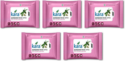 

Kara Refreshing Facial Wipes - Aloe Vera & Cucumber (20 Wipes Per Pack)-Pack of 5(Pack of 100)