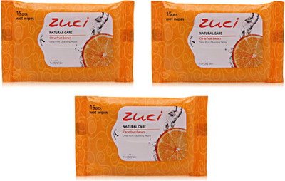 

Zuci Natural Care Citrus Fruit Extract Deep Pore Cleansing Wipes Pack of 3(Pack of 15)