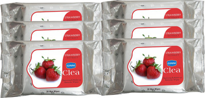 

Ginni Cleansing & Refreshing Facial Wipes (Strawberry) (pack of 6) (30 wipes per pack)(Pack of 6)