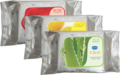 

Ginni Refreshing Facial Wet Wipes-Rose, Aloe Vera, Lemon(pack of 3)(30 wipes per pack)(Pack of 3)