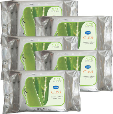 

Ginni Cleansing & Refreshing Facial Wipes (Aloevera) (pack of 5) (30 wipes per pack)(Pack of 5)
