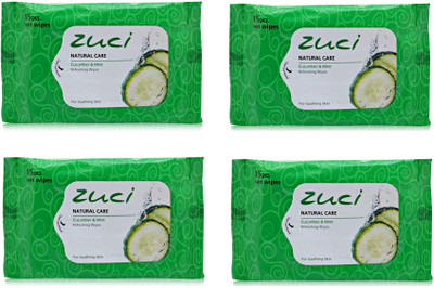 

Zuci Natural Care Cucumber and Mint Refreshing Wet Wipes (15 Pieces) - Pack of 4(Pack of 60)