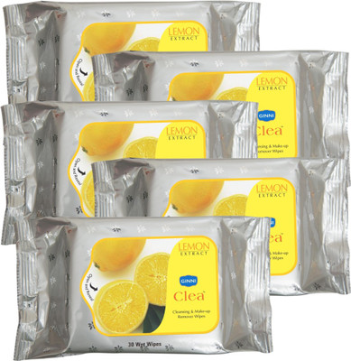 

Ginni Cleansing & Refreshing Facial Wipes (Lemon) (pack of 5) (30 wipes per pack)(Pack of 5)