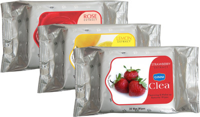 

Ginni Refreshing Facial Wet Wipes-Rose, Strawberry, Lemon(pack of 3)(30 wipes per pack)(Pack of 3)