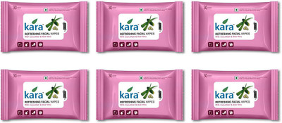 

Kara Refreshing Facial Wipes - Aloe Vera & Cucumber (30 Wipes Per Pack)-Pack of 6(Pack of 180)