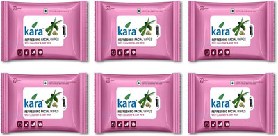 

Kara Refreshing Facial Wipes - Aloe Vera & Cucumber (20 Wipes Per Pack)-Pack of 6(Pack of 120)