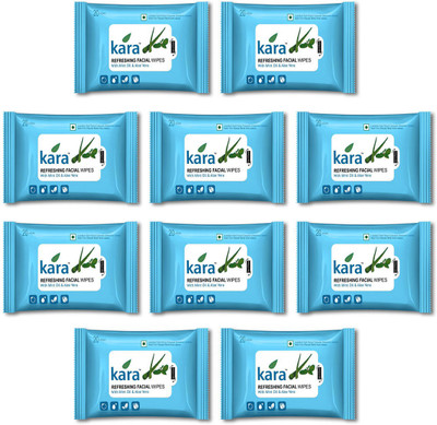 

Kara Refreshing Facial Wipes - Aloe Vera & Mint (20 Wipes Per Pack)-Pack of 10(Pack of 200)