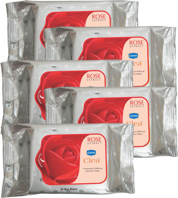 

Ginni Cleansing & Refreshing Facial Wipes (Rose) (pack of 5) (30 wipes per pack)(Pack of 5)