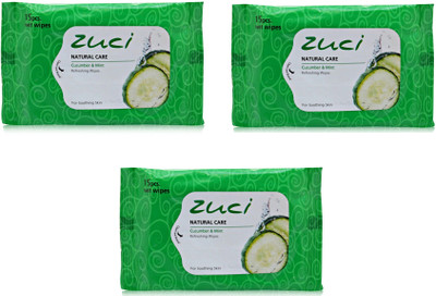 

Zuci Natural Care Cucumber and Mint Refreshing Wipes Pack of 3(Pack of 15)