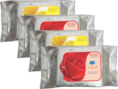

Ginni Cleansing & Refreshing Facial Wipes 2 Lemon & 2 Rose (30 wipes in each pack)(Pack of 4)