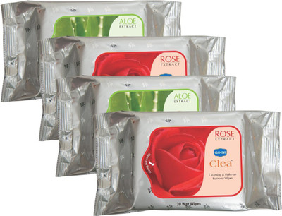 

Ginni Cleansing & Refreshing Facial Wipes 2 Aloevera & 2 Rose (30 wipes in each pack)(Pack of 4)