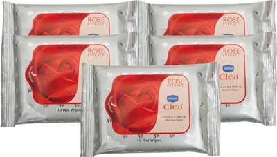 

Ginni Clea Cleansing and Make-up Remover Wet Wipes (Rose)(pack of 5) (10 wipes per pack)(Pack of 5)