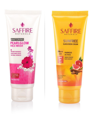 

Saffire Daily Fair Care Combo A - Pearlglow Whitening Face Wash + Sunfree SPF 30 Sunscreen Cream PA++ with Fairness Actives(120 ml)