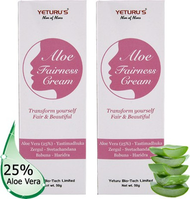 

Yeturu's Aloe Fairness Cream (Aloe Vera 25%) 50gms (pack of 2no's)(100 g)