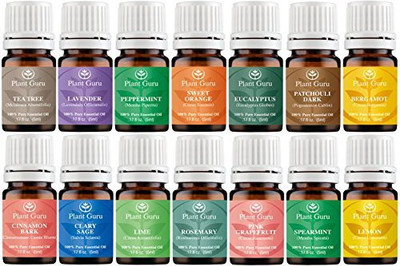 

Plant Guru Oil Variety Set- 14 Pack - 100% Pure Therapeutic Grade 5 ml. Set includes- (Bergamot, Clary Sage, Cinnamon Bark, Eucalyptus, Grapefruit, Lavender, Lemon, Lime, Patchouli, Peppermint, Rosemary, Spearmint, Sweet Orange & Tea Tree)(5 ml)