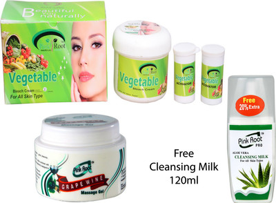 

Pink Root VEGETABLE BLEACH CREAM , GRAPEWINE SCRUB GEL , CLEANSING MILK(450 g)