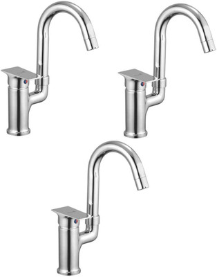 

Oleanna ALCOGL-13 Global Single Lever Sink Mixer Table Mounted With Connection Pipe With Hot & Cold Water Feature (High Quality Cartridges | Quarter Turn | Form Flow) (Pack of 3 Pcs) Mixer Faucet(Vessel Installation Type)