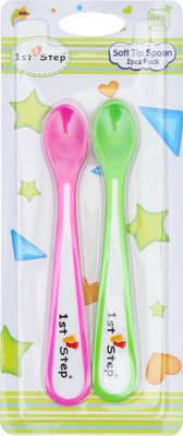 

1st Step Soft Tip Spoon (2 pcs Pack) - Food Grade Plastic(Pink, Green)