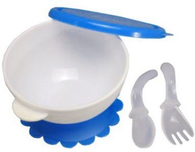 

Babies Bloom Baby Suction Bowl with Fork and Spoon - Plastic(Blue)