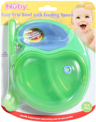 

Nuby Easy Grip Bowl with Feeding Spoon - Plastic(Green)