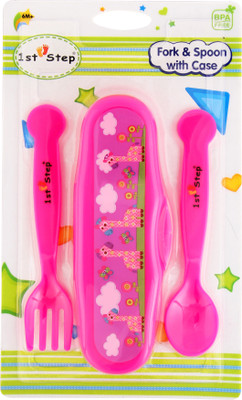 

1st Step Fork and Spoon with Case - Plastic(Pink)