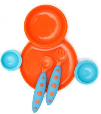 

Boon Groovy Plus Modware Interlocking Plate And Bowl Set With Utensils - Plastic(Blue, Orange)