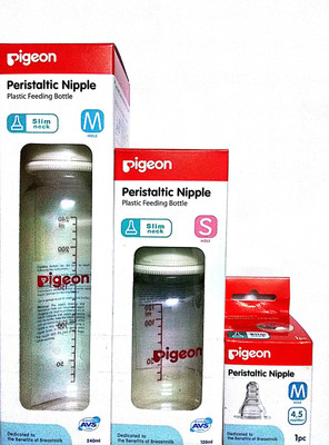 

Pigeon Feediing Bottle 240ml, 120ml & Peristaltic Nipple (M) Combo Pack Of 3 - 360 ml(White)