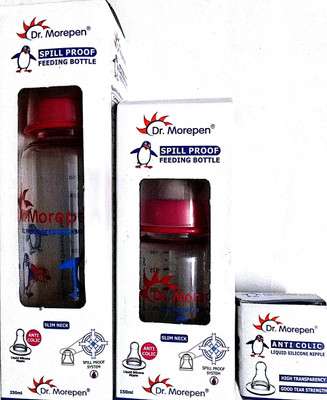 

Dr. Morepen Feediing Bottle 250ml, 150ml & Anti Colic Nipple Combo Pack Of 3 - 400 ml(White)