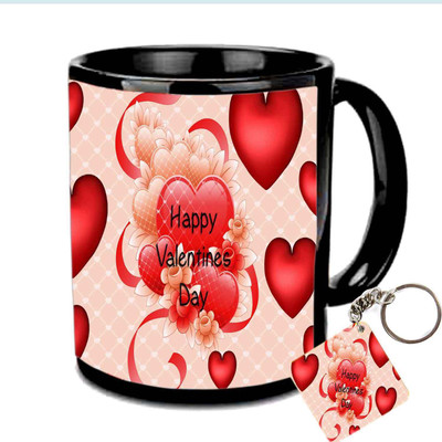 

Raj Laxmi Keyring Heart valentine black Ceramic Mug(350 ml)