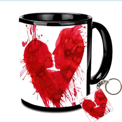 

Raj Laxmi Heart faces keyring valentine black Ceramic Mug(350 ml)