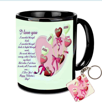 Raj Laxmi valentine qoutes keyring black Ceramic Mug(350 ml)