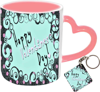 

Raj Laxmi valentine frame keyring pink handle valentine Ceramic Mug(350 ml)