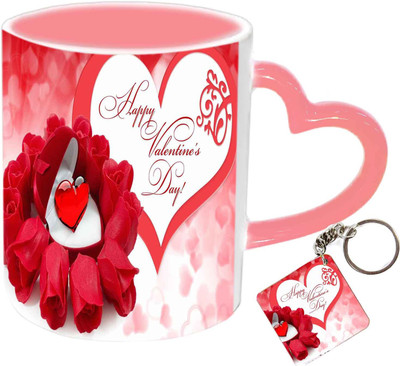 

Raj Laxmi Red roses heart keyring pink handle valentine Ceramic Mug(350 ml)