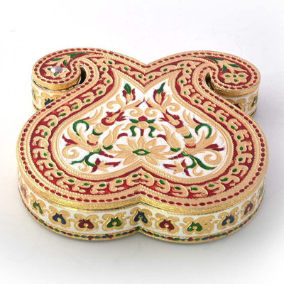 

Shree Sai Handicraft Traditional Double Paisley Design Gold Meenakari Dryfruit Box Wooden Decorative Platter(Gold)