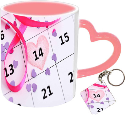 

Raj Laxmi love month keyring pink handle valentine Ceramic Mug(350 ml)