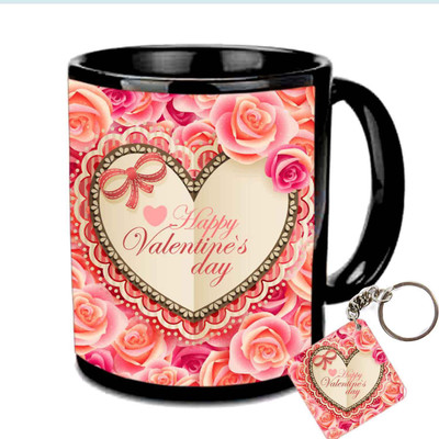 

Raj Laxmi Heart roses keyring valentine black Ceramic Mug(350 ml)