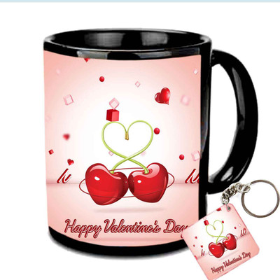 

Raj Laxmi twin heart keyring valentine black Ceramic Mug(350 ml)