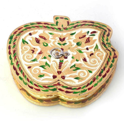 

Shree Sai Handicraft Decorative Stylish Apple Design Golden Meenakari Dryfruit Box Wooden Decorative Platter(Gold)