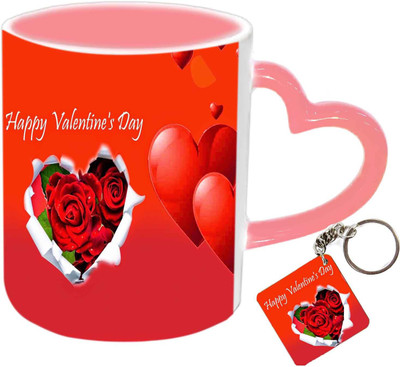 

Raj Laxmi roses heart frame keyring pink handle valentine Ceramic Mug(350 ml)